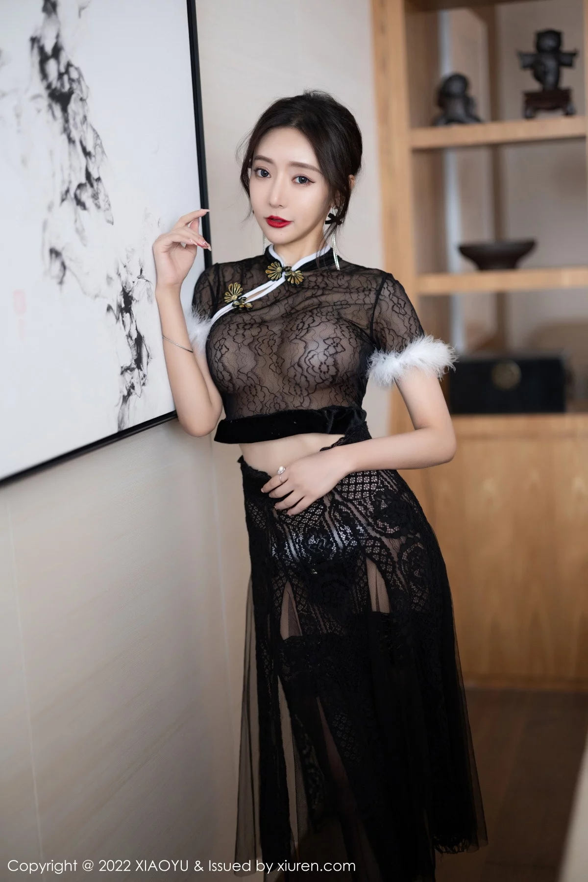 Xrmnw.Com[XiaoYu画语界]Vol.926_女神王馨瑶yanni性感黑色薄纱情趣旗袍配蕾丝袜惹火诱惑写真80P